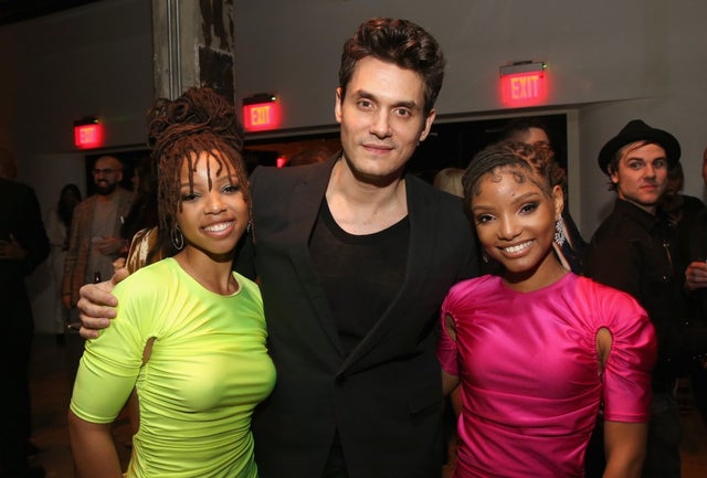 Chloe Bailey, John Mayer and Halle Bailey at grammy afterparty