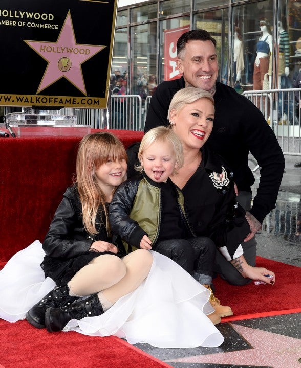 Pink and Carey Hart with kids at hollywood walk of fame ceremony