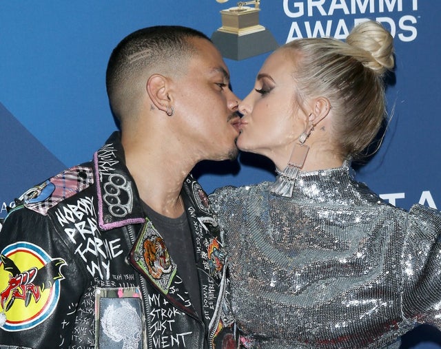 Evan Ross and Ashlee Simpson at grammy party