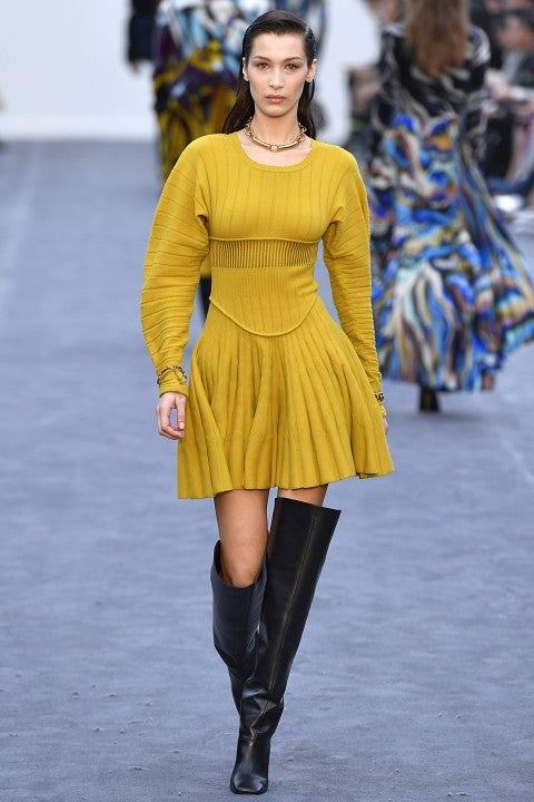 Bella Hadid walks the runway at the Roberto Cavalli Ready to Wear Fall/Winter 2019-2020 fashion show 
