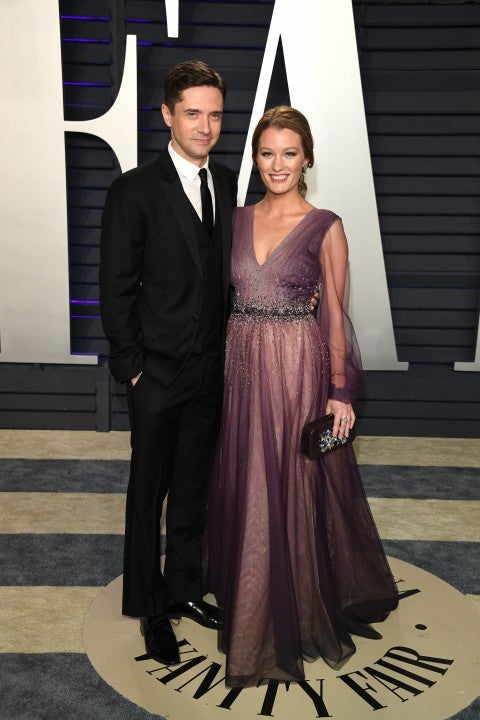 Topher Grace and Ashley Hinshaw at 2019 Vanity Fair Oscar Party