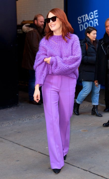 Julianne Moore in purple outside GMA