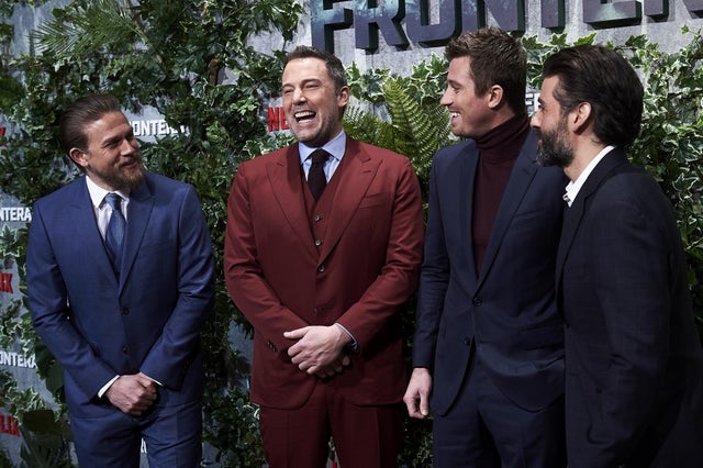 Charlie Hunnam, Ben Affleck, Garrett Hedlund and Oscar Isaac at premiere of 'Triple Frontera' in Madrid, Spain