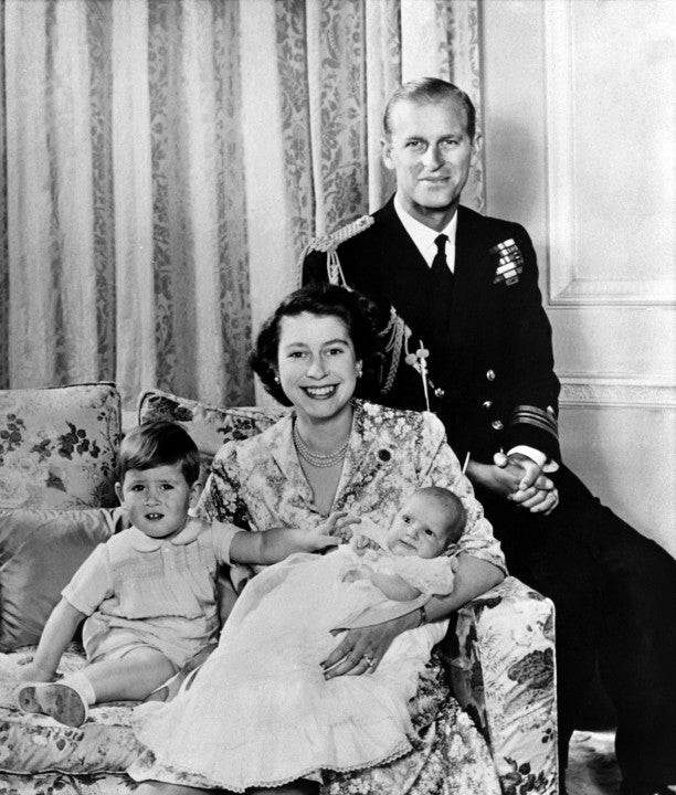 Prince Charles, Princess Elizabeth, Prince Philip and Princess Anne in 1950