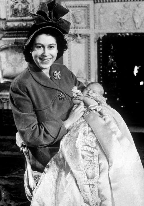 Princess Elizabeth and Prince Charles at his christening