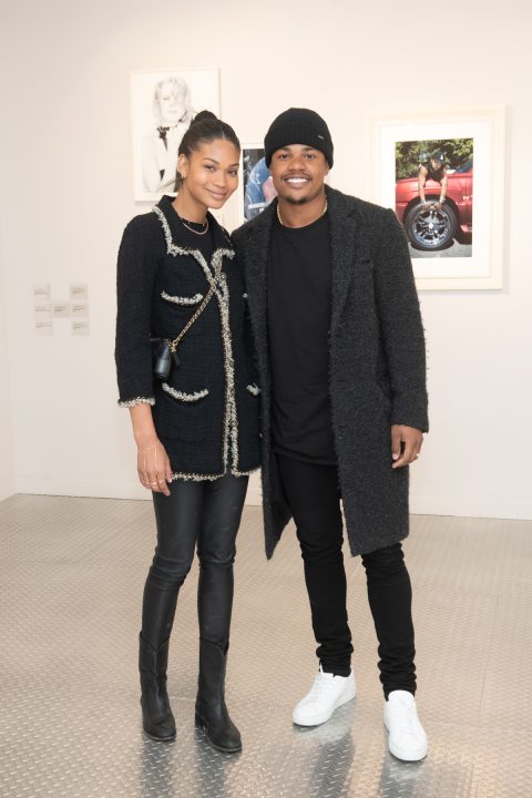 Chanel Iman and Sterling Shepard at karl lagerfeld photo exhibit