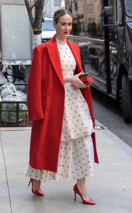 Sarah Paulson in heart adorned dress in nyc