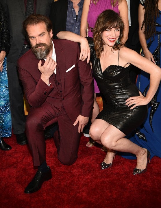 David Harbour and Milla Jovovich at hellboy screening in nyc
