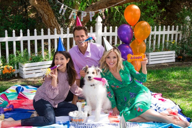Larissa Wahl, Cameron Mathison and Debbie Matenopoulos with happy the dog