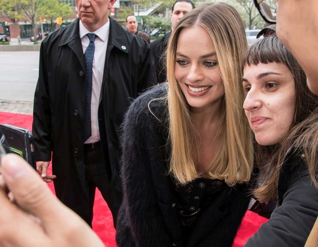 Margot Robbie with fans outside the Tribeca Film Festival screening of 'Dreamland' in New York on April 28.