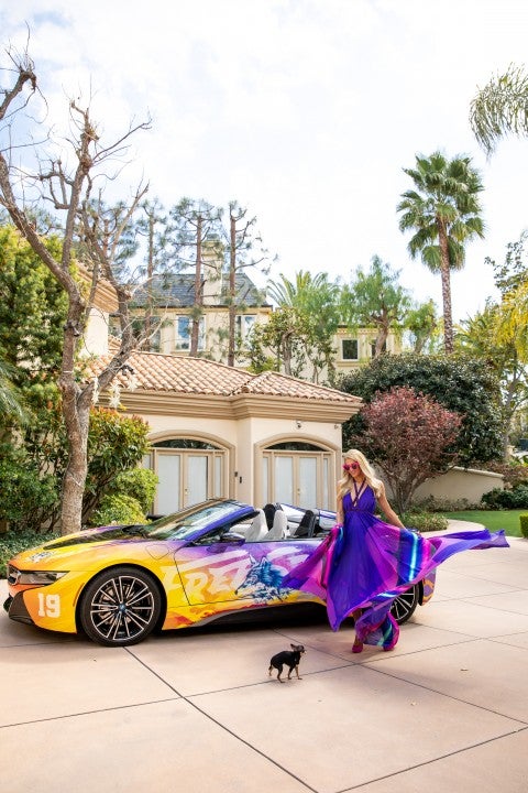Paris Hilton with bmw en route to Coachella