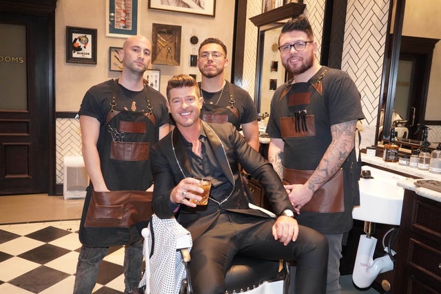 Robin Thicke at the barbershop in vegas
