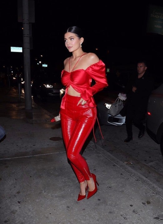 Kylie Jenner in red outfit at Catch LA