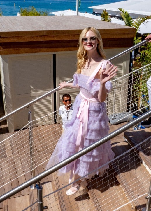 Elle Fanning at cannes in pastel dress on may 14