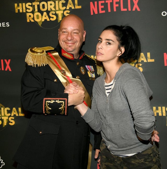 Jeff Ross and Sarah Silverman at the Historical Roasts premiere party