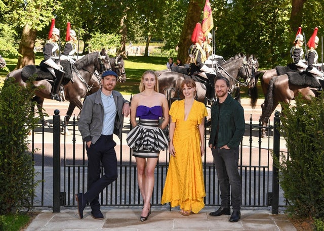 Michael Fassbender, Sophie Turner, Jessica Chastain and James McAvoy at photocall in London