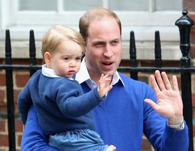 Prince George and Prince William at Lindo Wing in May 2015
