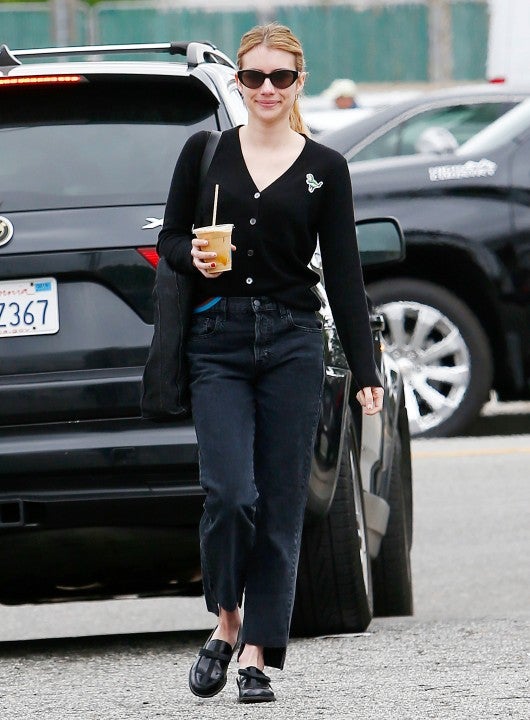 Emma Roberts gets iced coffee in la