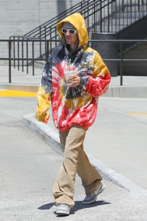 Justin Bieber in tie dye hoodie in LA