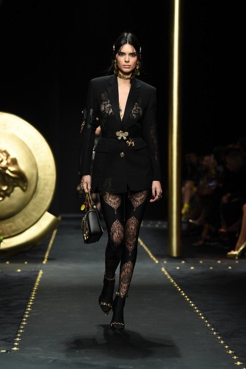 Kendall Jenner walks the runway at the Versace show at Milan Fashion Week Autumn/Winter 2019/20