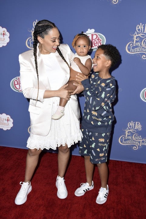 Tia Mowry and kids at elf on the shelf event