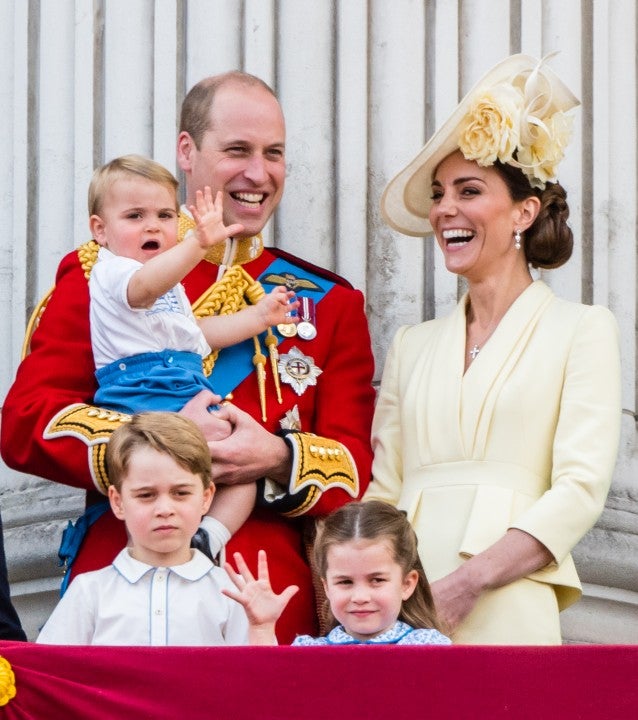 Prince Louis, Prince George, Prince William, Duke of Cambridge, Princess Charlotte and Catherine, Duchess of Cambridge during trooping the colour