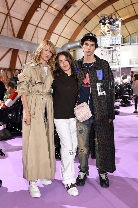 Laura Dern at paris fashion week with her kids
