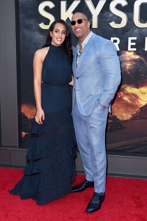 Dwayne Johnson and daughter at skyscraper ny premiere