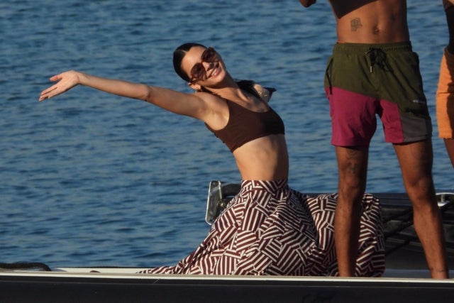 Kendall Jenner on a speedboat with friends while on a holiday in Mykonos