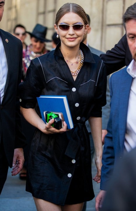Gigi Hadid outside Valentino during Paris Fashion Week