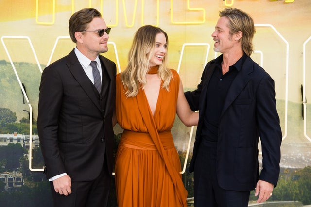 Leonardo DiCaprio, Margot Robbie and Brad Pitt at once upon a time in hollywood premiere in london