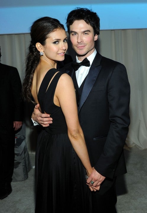 Nina Dobrev and Ian Somerhalder attend the 20th Annual Elton John AIDS Foundation Academy Awards Viewing Party 