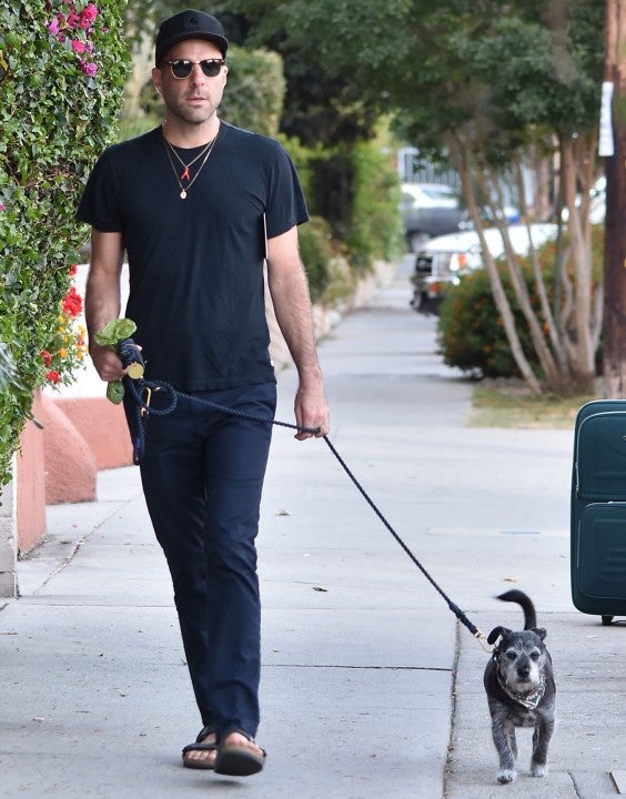Zachary Quinto walks his dog in LA