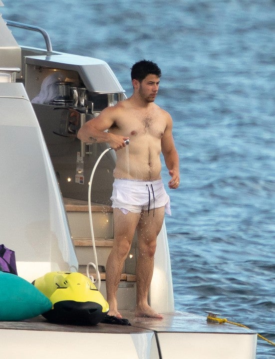Nick Jonas shirtless on a yacht in july 2019