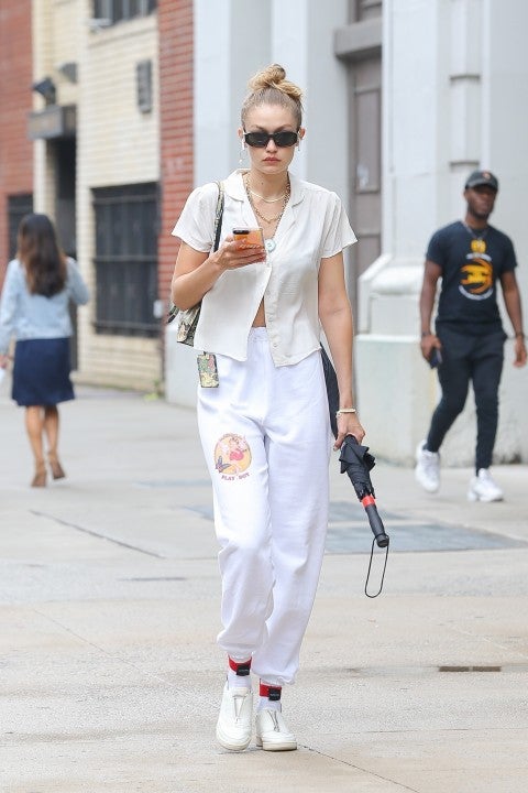 Gigi Hadid in white outfit in nyc on aug 6