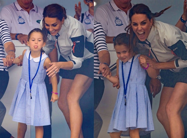 Princess Charlotte and Kate Middleton at king's cup regatta in england - split