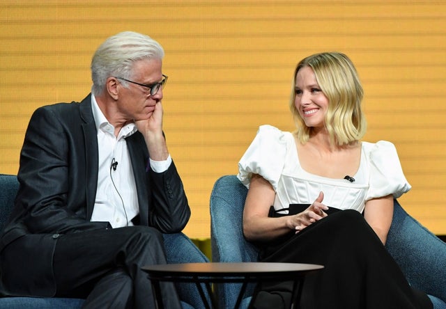 Ted Danson and Kristen Bell speak during the NBC segment of the 2019 Summer TCA Press Tour