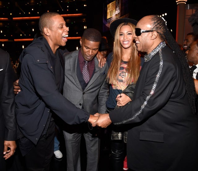ay Z, Jamie Foxx, Beyonce and Stevie Wonder at the Stevie Wonder: Songs In The Key Of Life - An All-Star GRAMMY Salute 