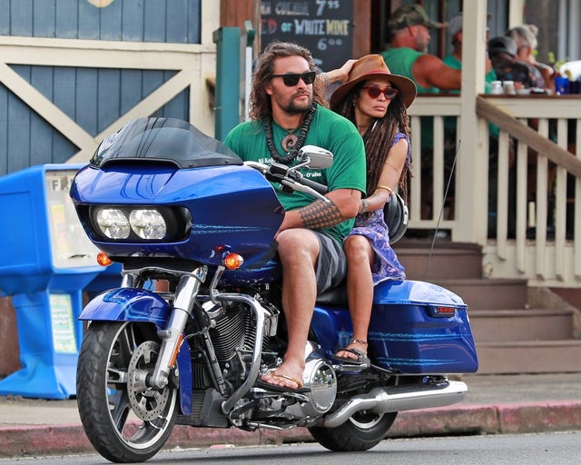 Jason Momoa and Lisa Bonet on motorcycle in hawaii