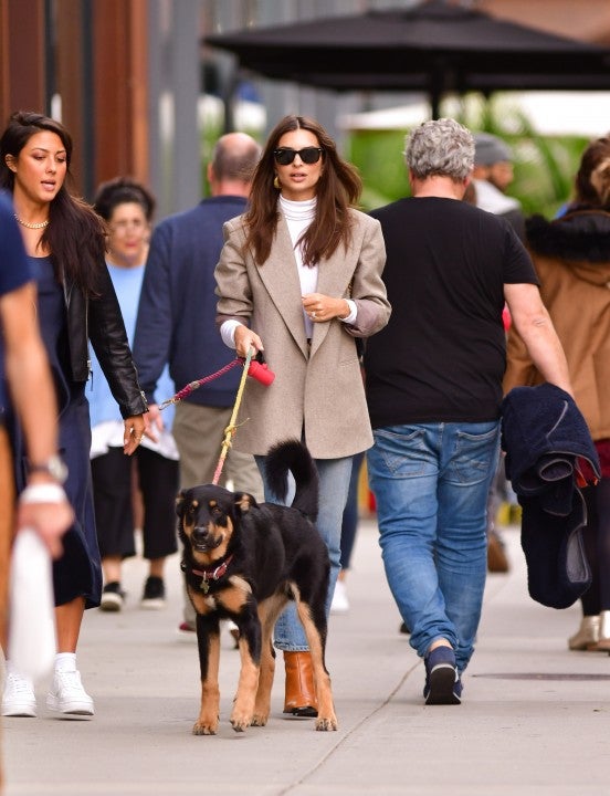 Emily Ratajkowski and her dog, Colombo, on oct 10 in nyc