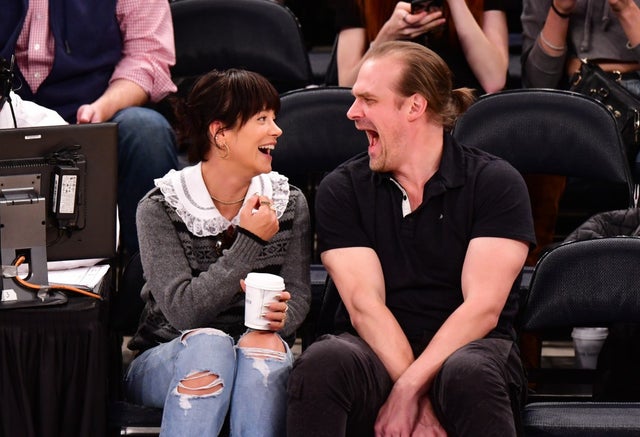 Lily Allen and David Harbour at knicks preseason game