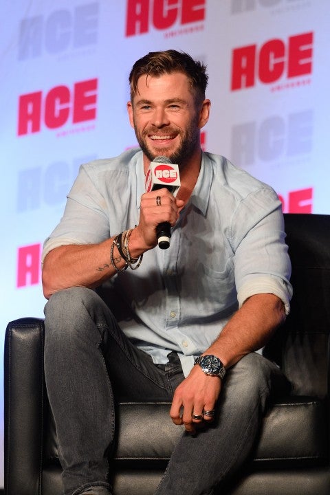 Chris Hemsworth speaks on stage during ACE Comic Con Midwest 