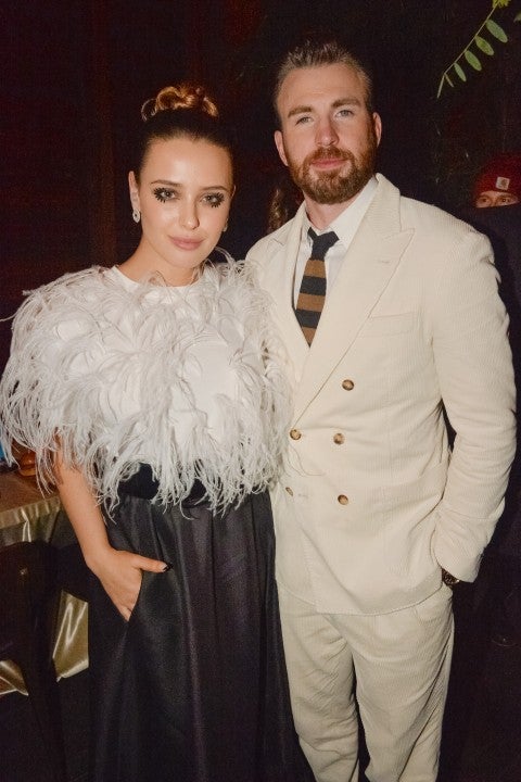 Katherine Langford and Chris Evans at knives out premiere afterparty