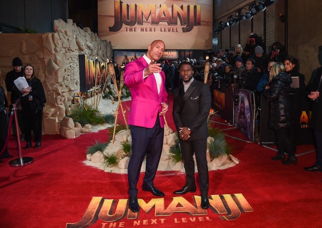 the rock and kevin hart at jumani premiere