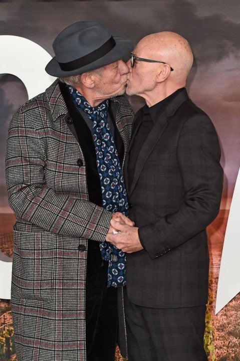 Ian McKellen and Sir Patrick Stewart kiss at star trek picard premiere in london