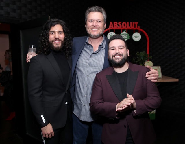Dan Smyers, Blake Shelton and Shay Mooney at the Warner Music Group Pre-Grammy Party 