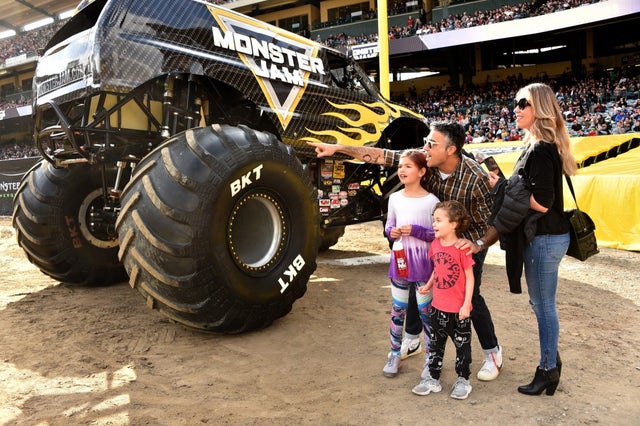 jamie camil and wife and kids at monster jam