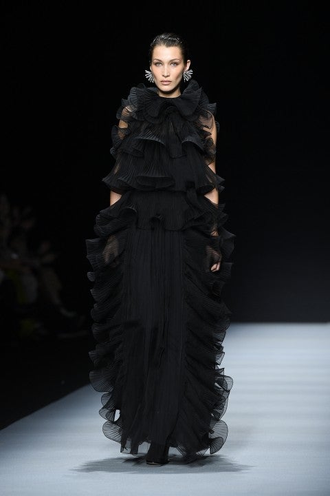 Bella Hadid walks the runway during the Alberta Ferretti fashion show 