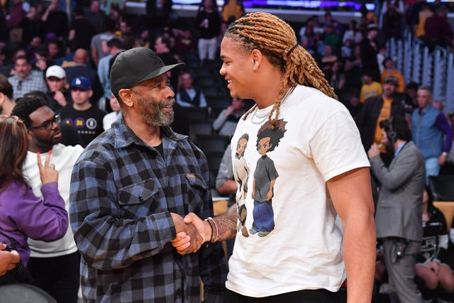 Denzel Washington and Chase Young at lakers game