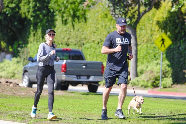 Naomi Watts and Liev Schreiber jogging in brentwood